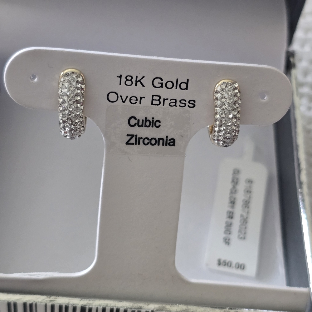 And Now This Hoop Earrings Silver 18k Gold Over Brass Cubic $50 - Picture 2 of 9